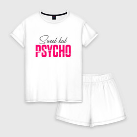 Женская пижама с шортиками хлопок с принтом SWEET BUT PSYCHO в Ухте, 100% хлопок | футболка прямого кроя, шорты свободные с широкой мягкой резинкой | ava max | so am i. | sweet but psycho | ава макс