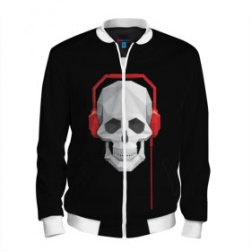 Мужской бомбер 3D с принтом Черепа В Наушниках в Ухте, 100% полиэстер | застегивается на молнию, по бокам два кармана без застежек, по низу бомбера и на воротнике - эластичная резинка | 