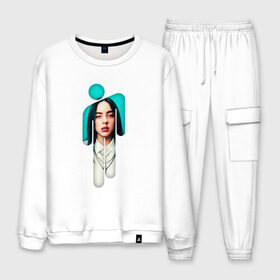 Мужской костюм хлопок с принтом Billie Eilish в Ухте, 100% хлопок | на свитшоте круглая горловина, мягкая резинка по низу. Брюки заужены к низу, на них два вида карманов: два “обычных” по бокам и два объемных, с клапанами, расположенные ниже линии бедра. Брюки с мягкой трикотажной резинкой на поясе и по низу штанин. В поясе для дополнительного комфорта — широкие завязки | ayelish | bad guy | bellyache | bilie eilish | bilie elish | billie | billie eilish | eilish | electronic | elish | music | билли айлиш | эйлиш | элиш
