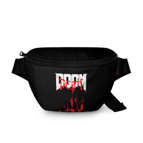 Поясная сумка 3D с принтом DOOM Bloody в Ухте, 100% полиэстер | плотная ткань, ремень с регулируемой длиной, внутри несколько карманов для мелочей, основное отделение и карман с обратной стороны сумки застегиваются на молнию | 2019 | bethesda | demon | doom | eternal | ethernal | game | games | logo | monster | runes | демон | дум | дуум | етернал | игра | игры | какодемон | кровь | лого | логотип | монстр | монстры | руны | символ | этернал