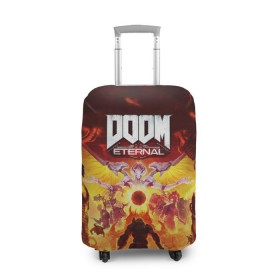 Чехол для чемодана 3D с принтом DOOM Eternal в Ухте, 86% полиэфир, 14% спандекс | двустороннее нанесение принта, прорези для ручек и колес | 2019 | bethesda | demon | doom | eternal | ethernal | game | games | logo | monster | runes | демон | дум | дуум | етернал | игра | игры | какодемон | кровь | лого | логотип | монстр | монстры | руны | символ | этернал