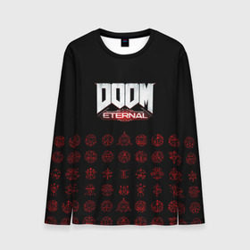 Мужской лонгслив 3D с принтом DOOM Eternal в Ухте, 100% полиэстер | длинные рукава, круглый вырез горловины, полуприлегающий силуэт | Тематика изображения на принте: 2019 | bethesda | demon | doom | eternal | ethernal | game | games | logo | monster | runes | демон | дум | дуум | етернал | игра | игры | какодемон | кровь | лого | логотип | монстр | монстры | руны | символ | этернал