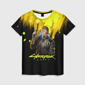Женская футболка 3D с принтом CYBERPUNK 2077 в Ухте, 100% полиэфир ( синтетическое хлопкоподобное полотно) | прямой крой, круглый вырез горловины, длина до линии бедер | 2077 | cyber | cyberpunk | demon | glitch | keanu | logo | punk | reeves | samurai | symbol | team | trauma | глитч | демон | киану | кибер | киберпанк | клан | лого | логотип | огонь | панк | ривз | самурай | символ