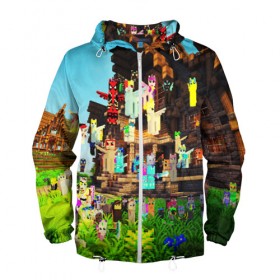 Мужская ветровка 3D с принтом MY LITTLE MINECRAFT в Ухте, 100% полиэстер | подол и капюшон оформлены резинкой с фиксаторами, два кармана без застежек по бокам, один потайной карман на груди | Тематика изображения на принте: craft | creeper | dungeon | dungeons | earth | game | logo | mine | minecraft | mobile | online | дунгеонс | земля | зомбиы | игра | крипер | лого | майкрафт | майнкрафт | мобайл | онлайн | подземелье | подземелья