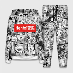 Женский костюм 3D (с толстовкой) с принтом Японская анимация в Ухте,  |  | Тематика изображения на принте: ahegao | anime | black   white | cartoon | collage | comic | emotion | faces | girls | hieroglyphs | inscription | japanese | manga | mouth | open | аниме | девушки | иероглифы | коллаж | комикс | лица | мультфильм | надпись | 