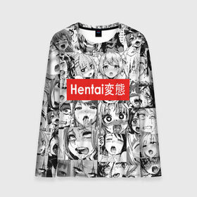 Мужской лонгслив 3D с принтом Hentai в Ухте, 100% полиэстер | длинные рукава, круглый вырез горловины, полуприлегающий силуэт | Тематика изображения на принте: ahegao | anime | black   white | cartoon | collage | comic | emotion | faces | girls | hieroglyphs | inscription | japanese | manga | mouth | open | аниме | девушки | иероглифы | коллаж | комикс | лица | мультфильм | надпись | 