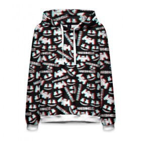 Мужская толстовка 3D с принтом MARSHMELLO GLITCH в Ухте, 100% полиэстер | двухслойный капюшон со шнурком для регулировки, мягкие манжеты на рукавах и по низу толстовки, спереди карман-кенгуру с мягким внутренним слоем. | christopher comstock | dj | marshmello | music | диджей | крис комсток | маршмеллоу | музыка