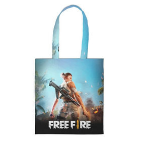 Сумка 3D повседневная с принтом FREE FIRE в Ухте, 100% полиэстер | Плотность: 200 г/м2; Размер: 34×35 см; Высота лямок: 30 см | battle | battlegrounds | fire | free | game | games | garena | logo | mobile | royale | батлграунд | битва | гарена | гарено | игра | игры | королевская | лого | логотип | мобайл | онлайн | символ | фаер | фаир | фри