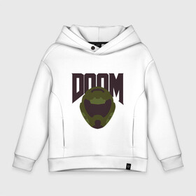 Детское худи Oversize хлопок с принтом DOOM в Ухте, френч-терри — 70% хлопок, 30% полиэстер. Мягкий теплый начес внутри —100% хлопок | боковые карманы, эластичные манжеты и нижняя кромка, капюшон на магнитной кнопке | doom | doom eternal | game | minimalism | игры | минимализм