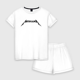 Женская пижама с шортиками хлопок с принтом METALLICA(+НА СПИНЕ) в Ухте, 100% хлопок | футболка прямого кроя, шорты свободные с широкой мягкой резинкой | metallica | metallica logo | rock | метал группа | металл | металлика логотип | музыка | рок | трэш метал | хеви метал