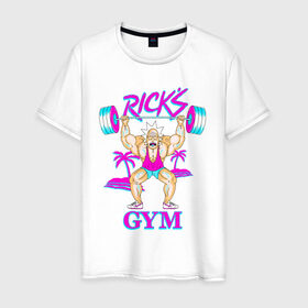 Мужская футболка хлопок с принтом Rick`s GYM в Ухте, 100% хлопок | прямой крой, круглый вырез горловины, длина до линии бедер, слегка спущенное плечо. | Тематика изображения на принте: c 137 | morty | morty smith | portal | rick | rick and morty | rick sanchez | sanchez | smith | морти | морти смит | портал | рик | рик и морти | рик санчез | санчез | смит