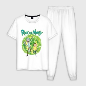 Мужская пижама хлопок с принтом Rick and Morty in the portal в Ухте, 100% хлопок | брюки и футболка прямого кроя, без карманов, на брюках мягкая резинка на поясе и по низу штанин
 | Тематика изображения на принте: c 137 | morty | morty smith | portal | rick | rick and morty | rick sanchez | sanchez | smith | морти | морти смит | портал | рик | рик и морти | рик санчез | санчез | смит