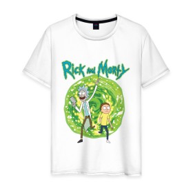 Мужская футболка хлопок с принтом Rick and Morti in the portal в Ухте, 100% хлопок | прямой крой, круглый вырез горловины, длина до линии бедер, слегка спущенное плечо. | c 137 | morty | morty smith | portal | rick | rick and morty | rick sanchez | sanchez | smith | морти | морти смит | портал | рик | рик и морти | рик санчез | санчез | смит