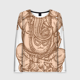 Женский лонгслив 3D с принтом Ганеш в Ухте, 100% полиэстер | длинные рукава, круглый вырез горловины, полуприлегающий силуэт | бог. индуизм | буддизм | ганеш | ганеша | индия | кришна | мифология | оберег | ом | слон | талисман