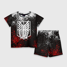 Детский костюм с шортами 3D с принтом АТАКА ТИТАНОВ. Бело красная тема в Ухте,  |  | attack on titan | monsters | атака титанов | монстры | титаны
