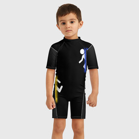 Детский купальный костюм 3D с принтом Portal в Ухте, Полиэстер 85%, Спандекс 15% | застежка на молнии на спине | half life | головоломка | портал | телепорт