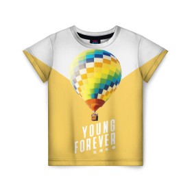 Детская футболка 3D с принтом BTS Young Forever в Ухте, 100% гипоаллергенный полиэфир | прямой крой, круглый вырез горловины, длина до линии бедер, чуть спущенное плечо, ткань немного тянется | Тематика изображения на принте: balloon | bangtan boys | beyond the scene | boyband | boys | bts | chin | chonguk | edm | emblem | hip hop | jimin | jj hope | k pop | logo | rb | rm | shuga | south korean | wee | бойбенд | ви | воздушный шар | джей хоуп | логотип | мальчики | сюга