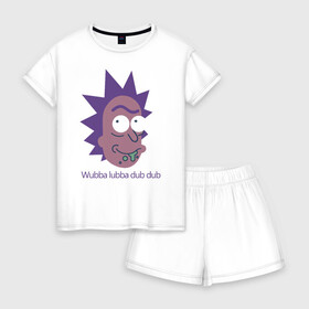 Женская пижама с шортиками хлопок с принтом Wubba lubba dub dub в Ухте, 100% хлопок | футболка прямого кроя, шорты свободные с широкой мягкой резинкой | c 137 | morty | morty smith | portal | rick | rick and morty | rick sanchez | sanchez | smith | морти | морти смит | портал | рик | рик и морти | рик санчез | санчез | смит