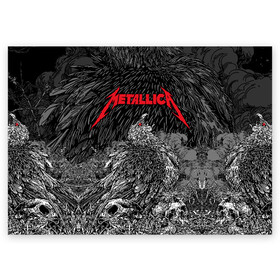 Поздравительная открытка с принтом Metallica  в Ухте, 100% бумага | плотность бумаги 280 г/м2, матовая, на обратной стороне линовка и место для марки
 | american | bird | eagle | james hetfield | kirk hammett | lars ulrich | metal band | metallica | red eye | robert trujillo | scream | skull | американская | джеймс хетфилд | кирк хэмметт | красный глаз | крик | ларс ульрих | метал группа | метал