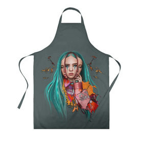 Фартук 3D с принтом BILLIE EILISH в Ухте, 100% полиэстер | общий размер — 65 х 85 см, ширина нагрудника — 26 см, горловина — 53 см, длина завязок — 54 см, общий обхват в поясе — 173 см. Принт на завязках и на горловине наносится с двух сторон, на основной части фартука — только с внешней стороны | ayelish | bad guy | bellyache | bilie eilish | bilie elish | billie | billie eilish | eilish | electronic | elish | music | били айлиш | билли айлиш | эйлиш | элиш