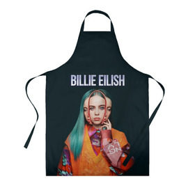 Фартук 3D с принтом BILLIE EILISH в Ухте, 100% полиэстер | общий размер — 65 х 85 см, ширина нагрудника — 26 см, горловина — 53 см, длина завязок — 54 см, общий обхват в поясе — 173 см. Принт на завязках и на горловине наносится с двух сторон, на основной части фартука — только с внешней стороны | ayelish | bad guy | bellyache | bilie eilish | bilie elish | billie | billie eilish | eilish | electronic | elish | music | били айлиш | билли айлиш | эйлиш | элиш