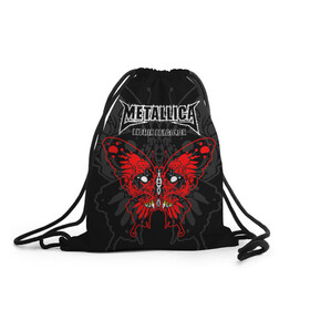 Рюкзак-мешок 3D с принтом Metallica  в Ухте, 100% полиэстер | плотность ткани — 200 г/м2, размер — 35 х 45 см; лямки — толстые шнурки, застежка на шнуровке, без карманов и подкладки | american | butterfly | devil | fangs | james hetfield | kirk hammett | metal band | metallica | music | mystic | red | rock | skull | vampire | американская | бабочка | вампир | джеймс хетфилд | дьявол | кирк хэмметт | клыки | красная | ларс ульрих | мета