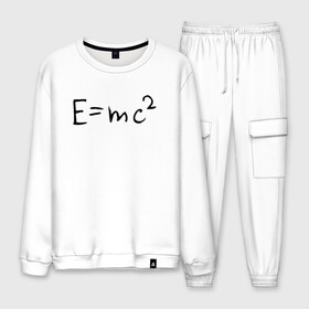 Мужской костюм хлопок с принтом E=mc2 в Ухте, 100% хлопок | на свитшоте круглая горловина, мягкая резинка по низу. Брюки заужены к низу, на них два вида карманов: два “обычных” по бокам и два объемных, с клапанами, расположенные ниже линии бедра. Брюки с мягкой трикотажной резинкой на поясе и по низу штанин. В поясе для дополнительного комфорта — широкие завязки | Тематика изображения на принте: emc 2 | emc2 | знаменитые формулы | физика | формулы | эйнштейн