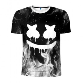 Мужская футболка 3D спортивная с принтом MARSHMELLO MELT в Ухте, 100% полиэстер с улучшенными характеристиками | приталенный силуэт, круглая горловина, широкие плечи, сужается к линии бедра | Тематика изображения на принте: america | dj | fire | flame | marshmello | usa | америка | маршмелло | огонь | пламя