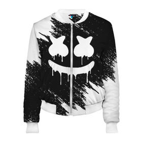 Женский бомбер 3D с принтом MARSHMELLO MELT в Ухте, 100% полиэстер | застегивается на молнию, по бокам два кармана без застежек, мягкие манжеты, по низу бомбера и на воротнике — эластичная резинка | america | dj | marshmello | usa | америка | брызги | краски | маршмелло