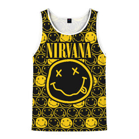 Мужская майка 3D с принтом NIRVANA в Ухте, 100% полиэстер | круглая горловина, приталенный силуэт, длина до линии бедра. Пройма и горловина окантованы тонкой бейкой | Тематика изображения на принте: nirvana | smile | курт кобейн | нирвана | смайл