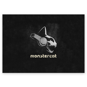 Поздравительная открытка с принтом Monstercat в Ухте, 100% бумага | плотность бумаги 280 г/м2, матовая, на обратной стороне линовка и место для марки
 | Тематика изображения на принте: monstercat | клуб | клубная музыка | кот | котенок | кошка | лейбл | монстар | монстар кет | монстер | музыка | танцевальная музыка | электронная | электронная музыка