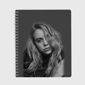 Тетрадь с принтом BILLIE EILISH в Ухте, 100% бумага | 48 листов, плотность листов — 60 г/м2, плотность картонной обложки — 250 г/м2. Листы скреплены сбоку удобной пружинной спиралью. Уголки страниц и обложки скругленные. Цвет линий — светло-серый
 | ayelish | bad guy | bellyache | bilie eilish | bilie elish | billie | billie eilish | eilish | electronic | elish | music | били айлиш | билли айлиш | эйлиш | элиш
