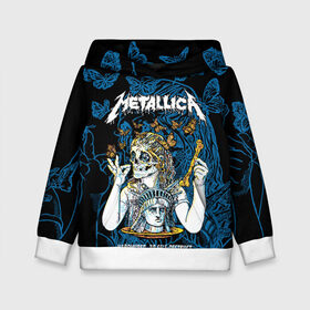 Детская толстовка 3D с принтом Metallica в Ухте, 100% полиэстер | двухслойный капюшон со шнурком для регулировки, мягкие манжеты на рукавах и по низу толстовки, спереди карман-кенгуру с мягким внутренним слоем | american | bone | butterflies | death | fly | girl | head | james hetfield | kirk hammett | metal band | metallica | music | plate | rock | skull | statue of liberty | американская | бабочки | голова | девушка | держит | кость | кушает | летают | металлик