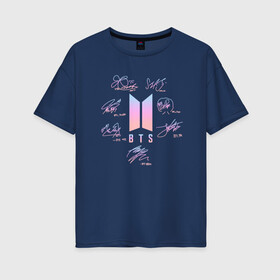 Женская футболка хлопок Oversize с принтом BTS АВТОГРАФЫ в Ухте, 100% хлопок | свободный крой, круглый ворот, спущенный рукав, длина до линии бедер
 | bangtan boys | bt21 | bts | бтс