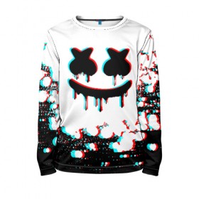 Детский лонгслив 3D с принтом MARSHMELLO GLITCH в Ухте, 100% полиэстер | длинные рукава, круглый вырез горловины, полуприлегающий силуэт
 | america | dj | glitch | marshmello | usa | америка | глитч | маршмелло