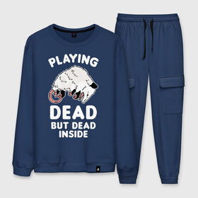 Мужской костюм хлопок с принтом Dead Inside в Ухте, 100% хлопок | на свитшоте круглая горловина, мягкая резинка по низу. Брюки заужены к низу, на них два вида карманов: два “обычных” по бокам и два объемных, с клапанами, расположенные ниже линии бедра. Брюки с мягкой трикотажной резинкой на поясе и по низу штанин. В поясе для дополнительного комфорта — широкие завязки | dead inside | deadinside | dont open dead inside | not a ghost just dead inside | опоссум