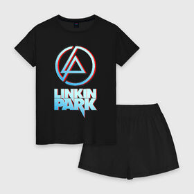 Женская пижама с шортиками хлопок с принтом LINKIN PARK (настраивай) в Ухте, 100% хлопок | футболка прямого кроя, шорты свободные с широкой мягкой резинкой | chester bennington | linkin park | mike shinoda | линкин парк