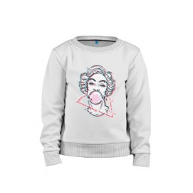 Детский свитшот хлопок с принтом blowing bubble gum glitch в Ухте, 100% хлопок | круглый вырез горловины, эластичные манжеты, пояс и воротник | Тематика изображения на принте: blowing | bubble gum | абстракция | глитч | девушка | жвачка | линии | мода | психоделика | пузырь