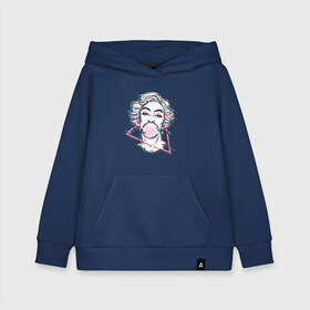 Детская толстовка хлопок с принтом blowing bubble gum glitch в Ухте, 100% хлопок | Круглый горловой вырез, эластичные манжеты, пояс, капюшен | Тематика изображения на принте: blowing | bubble gum | абстракция | глитч | девушка | жвачка | линии | мода | психоделика | пузырь