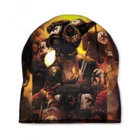 Шапка 3D с принтом WARHAMMER 40K в Ухте, 100% полиэстер | универсальный размер, печать по всей поверхности изделия | Тематика изображения на принте: abaddon | armada | battlefleet gothic | black legion | warhammer 40k | абаддон | чёрный легион