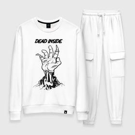 Женский костюм хлопок с принтом Dead inside в Ухте, 100% хлопок | на свитшоте круглая горловина, мягкая резинка по низу. Брюки заужены к низу, на них два вида карманов: два 