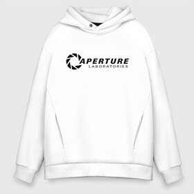 Мужское худи Oversize хлопок с принтом Aperture laboratorie (+ спина) в Ухте, френч-терри — 70% хлопок, 30% полиэстер. Мягкий теплый начес внутри —100% хлопок | боковые карманы, эластичные манжеты и нижняя кромка, капюшон на магнитной кнопке | aperture | chell | half life | головоломка | испытуемый | портал | телепорт | челл
