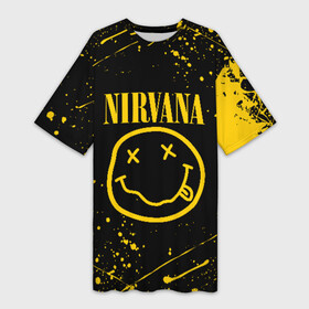 Платье-футболка 3D с принтом NIRVANA | НИРВАНА в Ухте,  |  | nirvana | smile | курт кобейн | нирвана | смайл