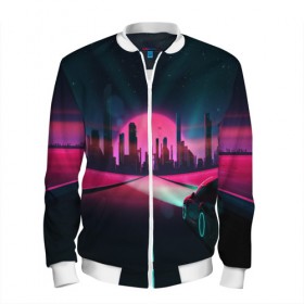 Мужской бомбер 3D с принтом НЕОНОВЫЙ ГОРОД в Ухте, 100% полиэстер | застегивается на молнию, по бокам два кармана без застежек, по низу бомбера и на воротнике - эластичная резинка | bright | colorful | cool | disco | music | music lover | retro | speaker | tape recorder | technique | vintage | винтаж | динамик | диско | магнитофон | меломан | музыка | неон | разноцветный | ретро | техника