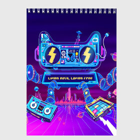 Скетчбук с принтом RETRO ROBOT CAT в Ухте, 100% бумага
 | 48 листов, плотность листов — 100 г/м2, плотность картонной обложки — 250 г/м2. Листы скреплены сверху удобной пружинной спиралью | bright | colorful | cool | disco | music | music lover | retro | speaker | tape recorder | technique | vintage | винтаж | динамик | диско | магнитофон | меломан | музыка | неон | разноцветный | ретро | техника