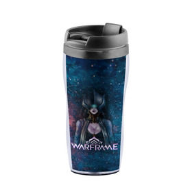 Термокружка-непроливайка с принтом Warframe в Ухте, внутренняя часть — пищевой пластик, наружная часть — прозрачный пластик, между ними — полиграфическая вставка с рисунком | объем — 350 мл, герметичная крышка | Тематика изображения на принте: digital extremes | excalibur | nyx | saryn | space | warframe | варфрэйм | космос | шутер