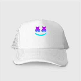 Кепка тракер с сеткой с принтом MARSHMELLO в Ухте, трикотажное полотно; задняя часть — сетка | длинный козырек, универсальный размер, пластиковая застежка | america | dj | marshmello | usa | америка | маршмелло