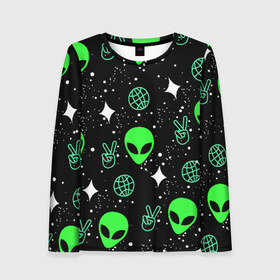Женский лонгслив 3D с принтом Пришельцы в Ухте, 100% полиэстер | длинные рукава, круглый вырез горловины, полуприлегающий силуэт | звезды | инопланетяне | инопланетянин | нло | пришелец | пришельцы