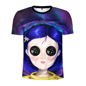 Мужская футболка 3D спортивная с принтом Coraline в Ухте, 100% полиэстер с улучшенными характеристиками | приталенный силуэт, круглая горловина, широкие плечи, сужается к линии бедра | coraline | neil gaiman | тим бёртон