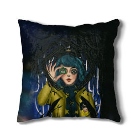 Подушка 3D с принтом Coraline в Ухте, наволочка – 100% полиэстер, наполнитель – холлофайбер (легкий наполнитель, не вызывает аллергию). | состоит из подушки и наволочки. Наволочка на молнии, легко снимается для стирки | coraline | neil gaiman | тим бёртон